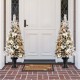 Glitzhome 5ft Pre-Lit Pine Artificial Christmas Porch Tree with 150 Warm White Lights and Poinsettias, Set of 2