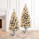 Glitzhome 5ft Pre-Lit Snow Flocked Pine Artificial Christmas Porch Tree with 150 Warm White Lights, Set of 2