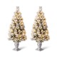 Glitzhome 4ft Pre-Lit Snow Flocked Pine Artificial Christmas Porch Tree with 100 Warm White Lights, Set of 2