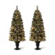 Glitzhome 5ft Pre-Lit Green Flocked Pine Artificial Christmas Porch Tree with 130 Warm White Lights, Set of 2