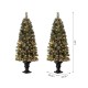 Glitzhome 5ft Pre-Lit Green Flocked Pine Artificial Christmas Porch Tree with 130 Warm White Lights, Set of 2