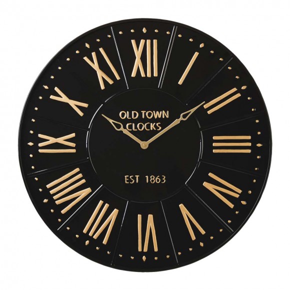 Glitzhome 31.25"D Oversized Modern Farmhouse Metal Enamel Wall Clock (Black/Gold)