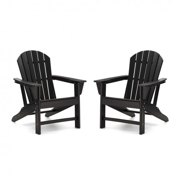 Elm PLUS Eco-Friendly Black Recycled HDPE Outdoor Adirondack Chair, Set of 2