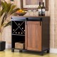 Glitzhome 31.50"L Modern Industrial Black/Walnut Wine Cabinet with Natural Top and Sliding Door