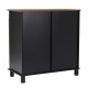 Glitzhome 31.50"L Modern Industrial Black/Walnut Wine Cabinet with Natural Top and Sliding Door