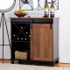 Glitzhome 31.50"L Modern Industrial Black/Walnut Wine Cabinet with Natural Top and Sliding Door
