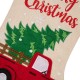 Glitzhome 2pk Embroidered Linen Red Truck Christmas Stockings and 1 Tree Skirt Set of 3