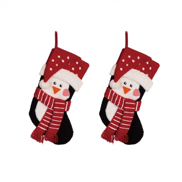 Glitzhome 2pk 19.00"L 3D Penguin Hooked Christmas Stocking