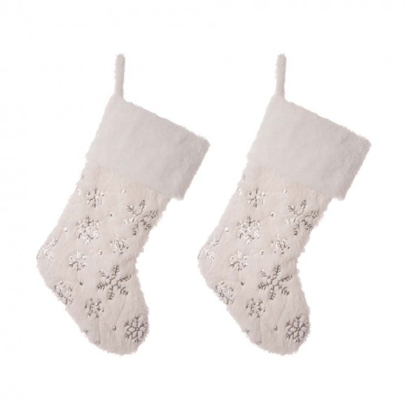 Glitzhome 2pk 21"L White Plush with Snowflake Christmas Stocking