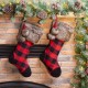 Glitzhome 2pk 21"L Fur Black/Red Buffalo Plaid Christmas Stocking