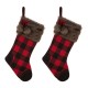 Glitzhome 2pk 21"L Fur Black/Red Buffalo Plaid Christmas Stocking