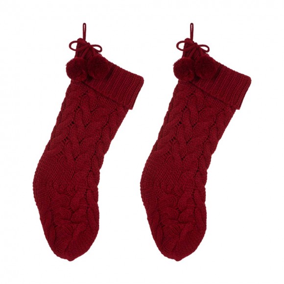 Glitzhome 2pk 24"L Red Knitted Polyester Christmas Stocking with Pom Pom Ball