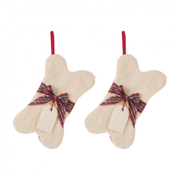 Glitzhome 2pk 12.50"L Bone Shape Hooked Christmas Stocking