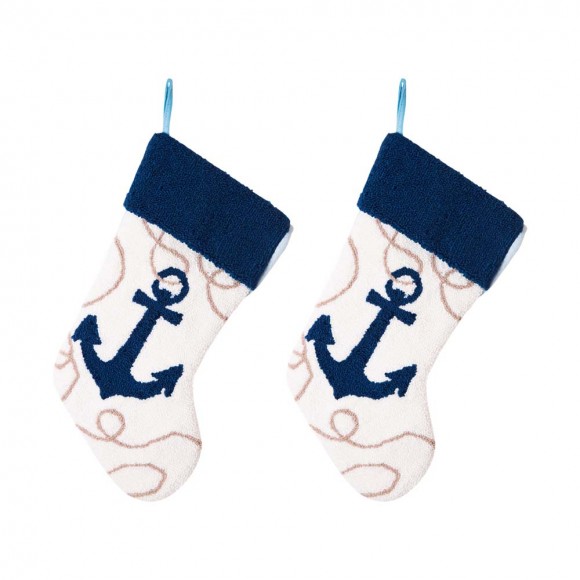 Glitzhome 2pk 19.00"L Anchor Hooked Christmas Stocking