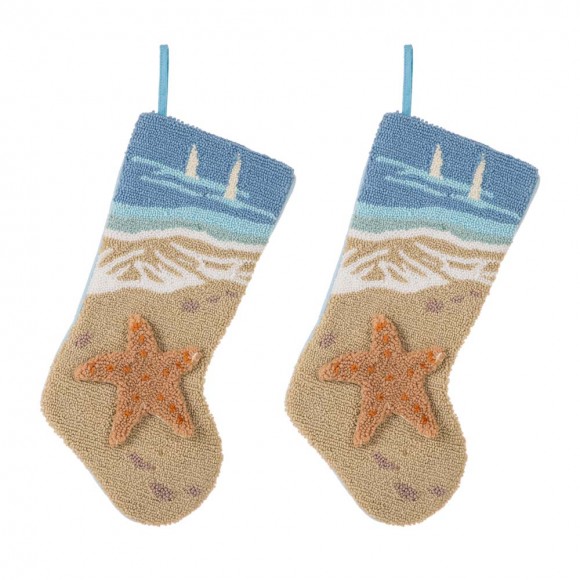 Glitzhome 2pk 19.00"L 3D Starfish Hooked Christmas Stocking