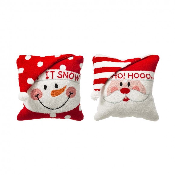 Glitzhome 14"L Hooked 3D Santa and Snowman Throw Pillow, Set of 2