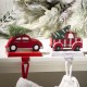 Glitzhome Wooden/Metal Red Car & Truck  Stocking Holder, Set of 2