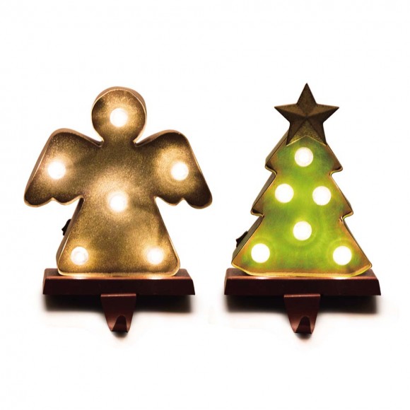 Glitzhome Marquee LED Angel& Tree Stocking Holder, Set of 2