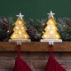 Glitzhome 2PK 7.50"H Marquee LED Wooden/Metal Christmas Tree Stocking Holder