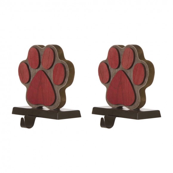 Glitzhome 2PK 6.30"H Wooden/Metal Paw Stocking Holder