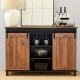 Glitzhome 47.25"L Modern Industrial Large Black/Walnut Storage Cabinet with with Natural Top and Sliding Doors