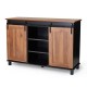 Glitzhome 47.25"L Modern Industrial Large Black/Walnut Storage Cabinet with with Natural Top and Sliding Doors