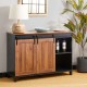 Glitzhome 47.25"L Modern Industrial Large Black/Walnut Storage Cabinet with with Natural Top and Sliding Doors