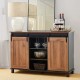 Glitzhome 47.25"L Modern Industrial Large Black/Walnut Storage Cabinet with with Natural Top and Sliding Doors