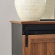 Glitzhome 47.25"L Modern Industrial Large Black/Walnut Storage Cabinet with with Natural Top and Sliding Doors