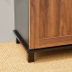 Glitzhome 47.25"L Modern Industrial Large Black/Walnut Storage Cabinet with with Natural Top and Sliding Doors