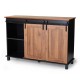 Glitzhome 47.25"L Modern Industrial Large Black/Walnut Storage Cabinet with with Natural Top and Sliding Doors