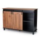 Glitzhome 47.25"L Modern Industrial Large Black/Walnut Storage Cabinet with with Natural Top and Sliding Doors