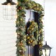 Glitzhome 24"D Pre-Lit Glittered Pine Cone Christmas Wreath and Matched 2pk 9ft. Garland Set