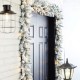 Glitzhome 24"D Pre-Lit Snow Flocked Christmas Wreath and Matched 2pk 9ft Garland Set