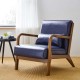 Glitzhome 30.00"H Mid-century Modern Navy Blue Leatherette Accent Armchair with Walnut Rubberwood Frame