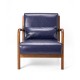 Glitzhome 30.00"H Mid-century Modern Navy Blue Leatherette Accent Armchair with Walnut Rubberwood Frame