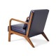 Glitzhome 30.00"H Mid-century Modern Navy Blue Leatherette Accent Armchair with Walnut Rubberwood Frame