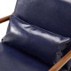 Glitzhome 30.00"H Mid-century Modern Navy Blue Leatherette Accent Armchair with Walnut Rubberwood Frame