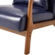 Glitzhome 30.00"H Mid-century Modern Navy Blue Leatherette Accent Armchair with Walnut Rubberwood Frame