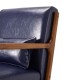 Glitzhome 30.00"H Mid-century Modern Navy Blue Leatherette Accent Armchair with Walnut Rubberwood Frame