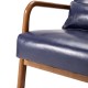 Glitzhome 30.00"H Mid-century Modern Navy Blue Leatherette Accent Armchair with Walnut Rubberwood Frame