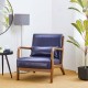 Glitzhome 30.00"H Mid-century Modern Navy Blue Leatherette Accent Armchair with Walnut Rubberwood Frame