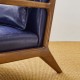 Glitzhome 30.00"H Mid-century Modern Navy Blue Leatherette Accent Armchair with Walnut Rubberwood Frame