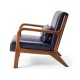 Glitzhome 30.00"H Mid-century Modern Navy Blue Leatherette Accent Armchair with Walnut Rubberwood Frame