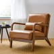 Glitzhome 30.00"H Mid-century Modern Yellowish-Brown Leatherette Accent Armchair with Walnut Rubberwood Frame