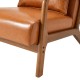 Glitzhome 30.00"H Mid-century Modern Yellowish-Brown Leatherette Accent Armchair with Walnut Rubberwood Frame