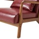 Glitzhome 30.00"H Mid-century Modern Burgundy Leatherette Accent Armchair with Walnut Rubberwood Frame