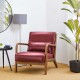 Glitzhome 30.00"H Mid-century Modern Burgundy Leatherette Accent Armchair with Walnut Rubberwood Frame