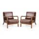 Glitzhome 30.00"H Mid-century Modern Coffee Leatherette Accent Armchair with Walnut Rubberwood Frame, Set of 2