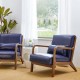 Glitzhome 30.00"H Mid-century Modern Navy Blue Leatherette Accent Armchair with Walnut Rubberwood Frame, Set of 2